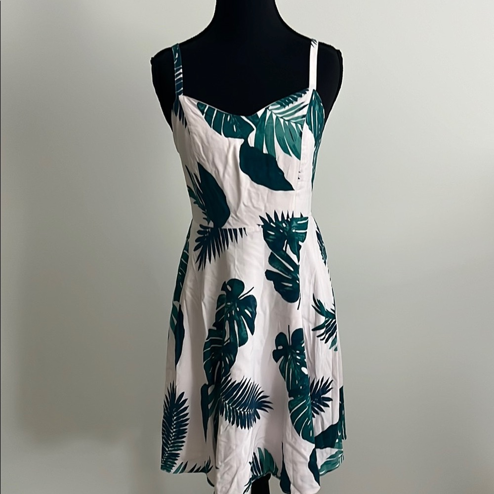 Old Navy - Pink Mini Sundress with Green Tropical Leaf Print